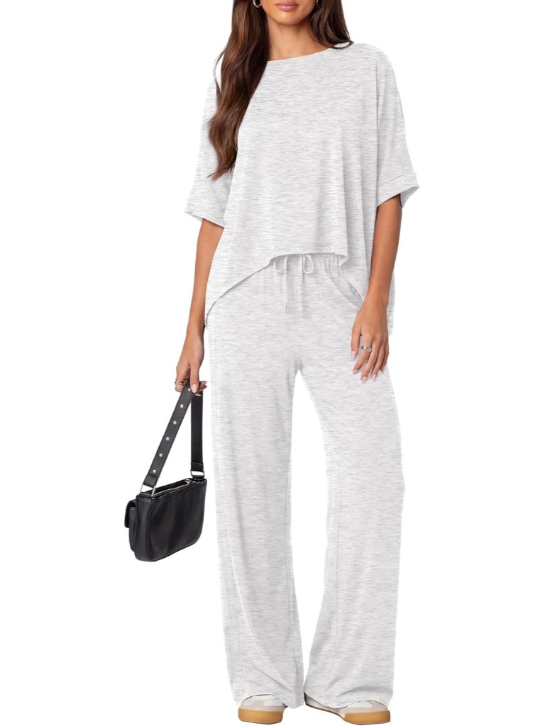 Women's 2 Piece Outfits Matching Lounge Sets Short Sleeve Pullover Tops High Wai